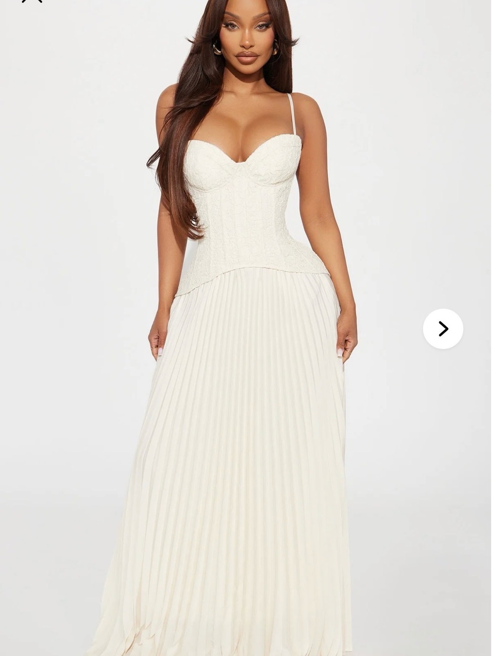 Fashion Nova Cream Lace Corset Pleated Maxi Dress